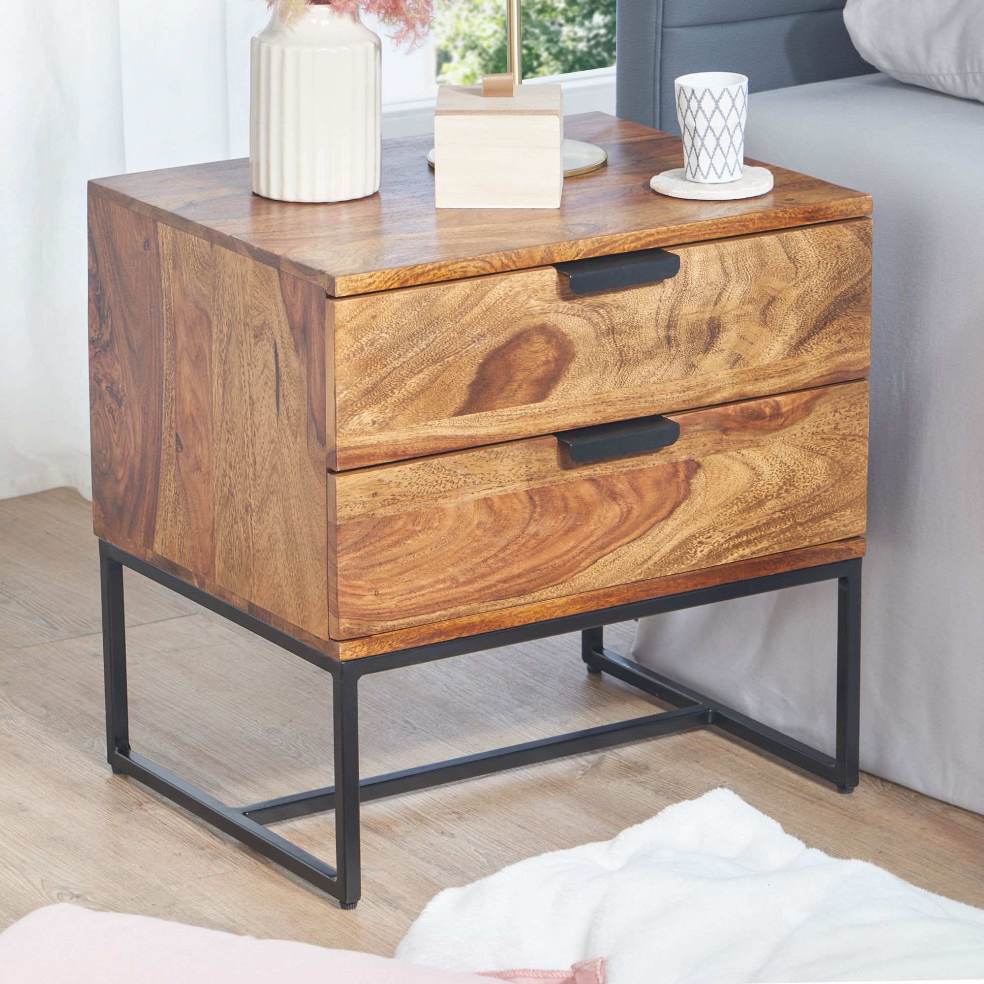 Gavetas de cabeceira de mesa de cabeceira para cama de mola de madeira maciça 50x40x51 cm