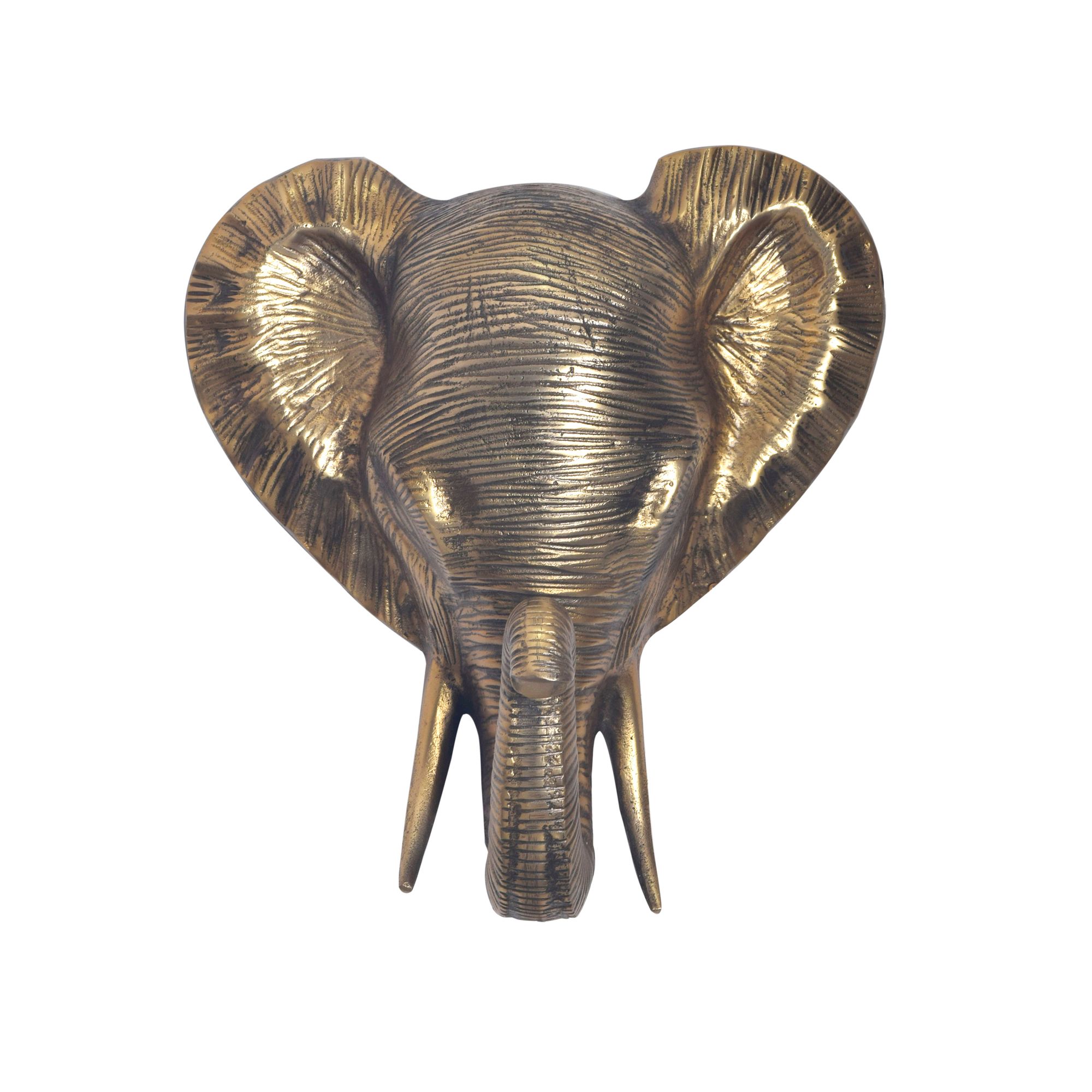 Decoração de parede elefante alumínio dourado | 41 cm | Escultura exótica