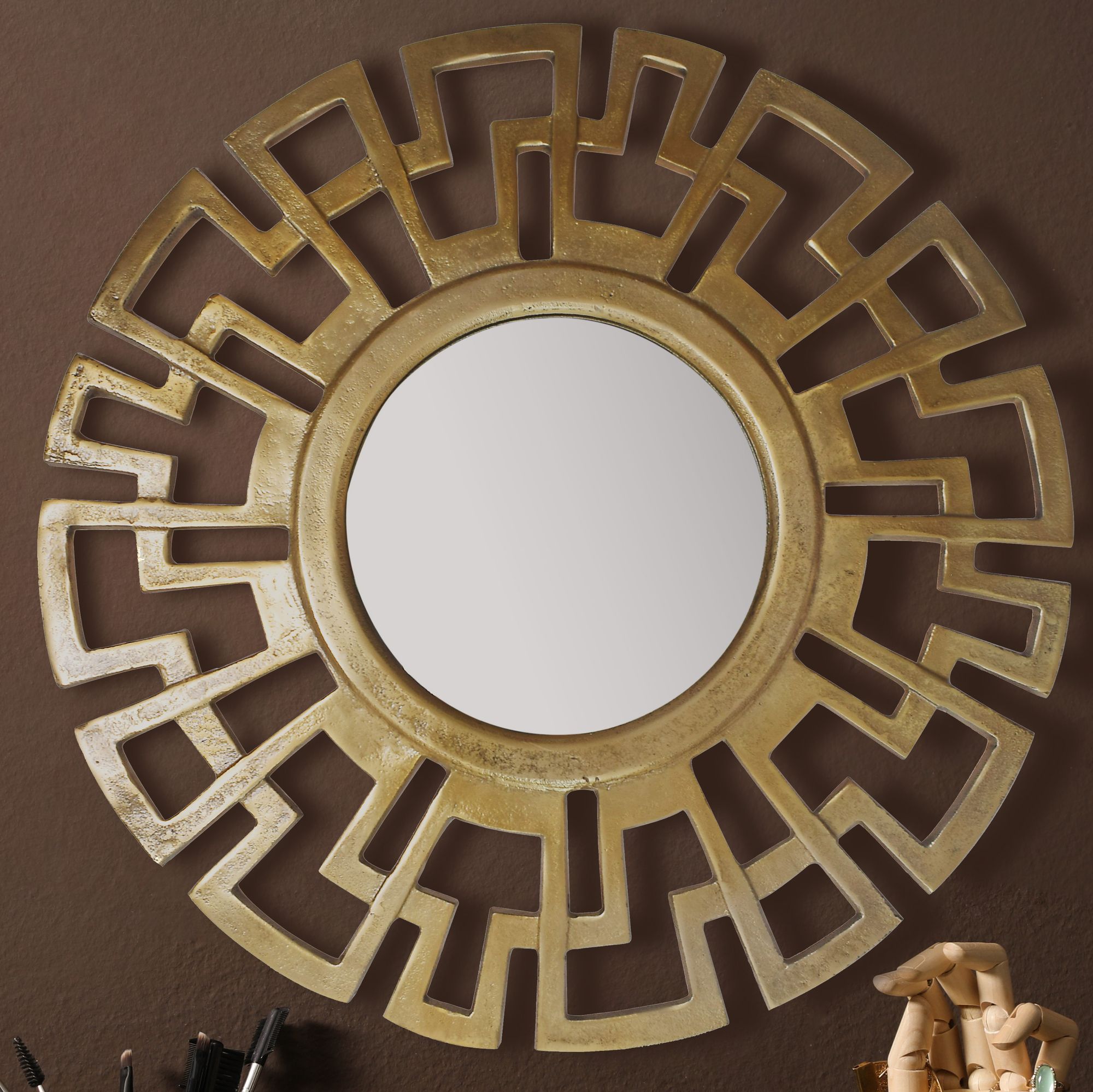 Espelho de Parede Art Déco | Alumínio Dourado | Ø 60 cm