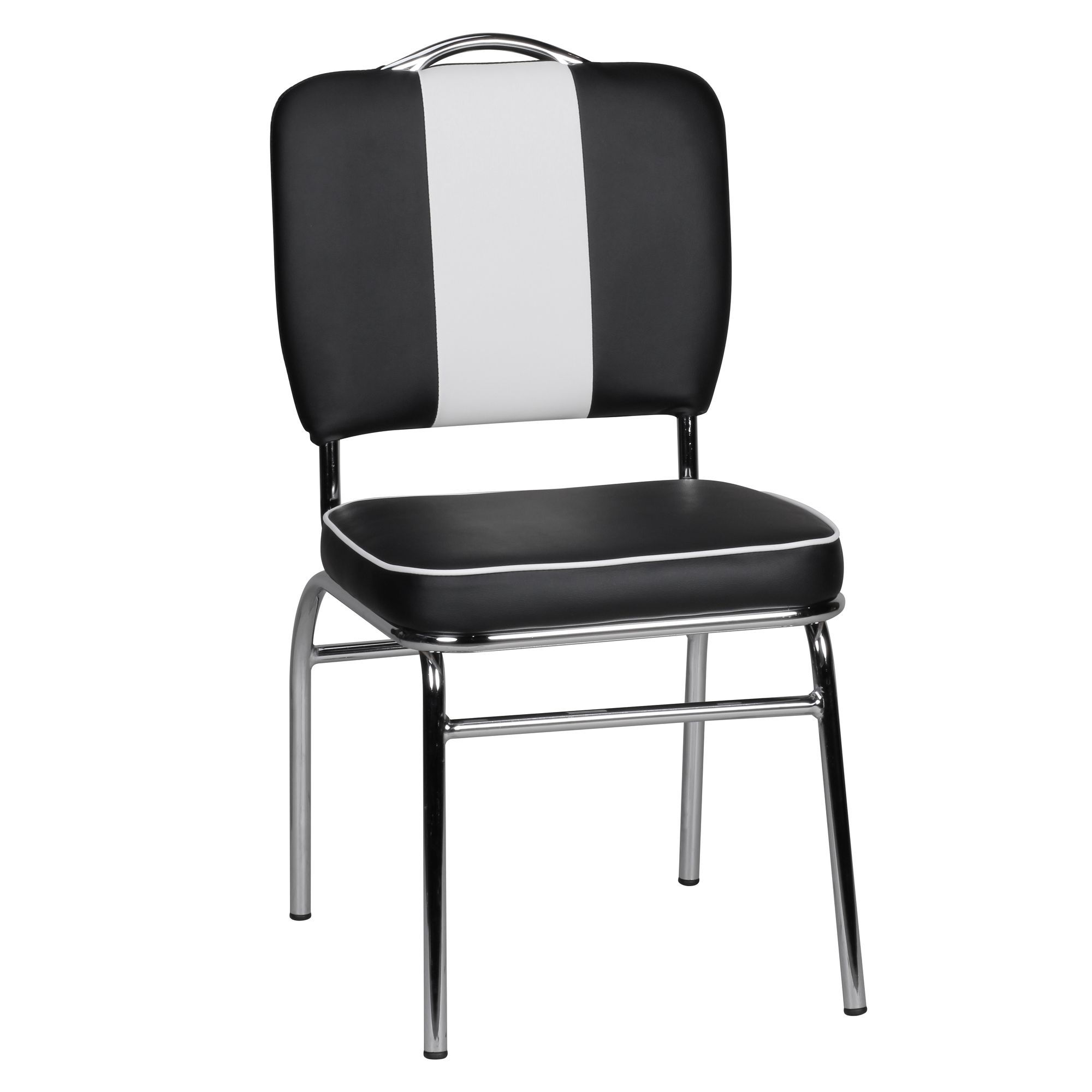 Cadeira de Jantar Couro Faux American Diner Cadeira Retro Preta Branca Estofada