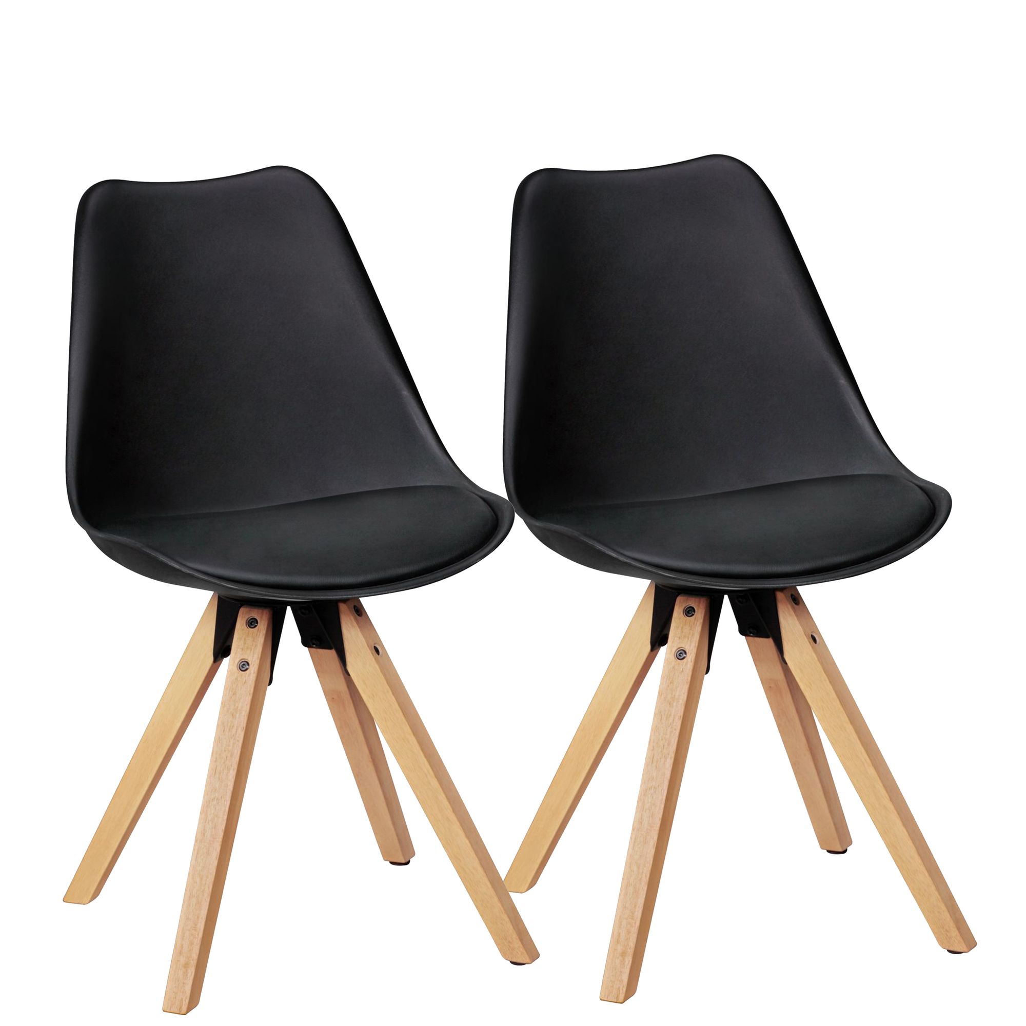 2x Cadeira de jantar retro LIMA preta | Pele sintética | 49x87x52 cm