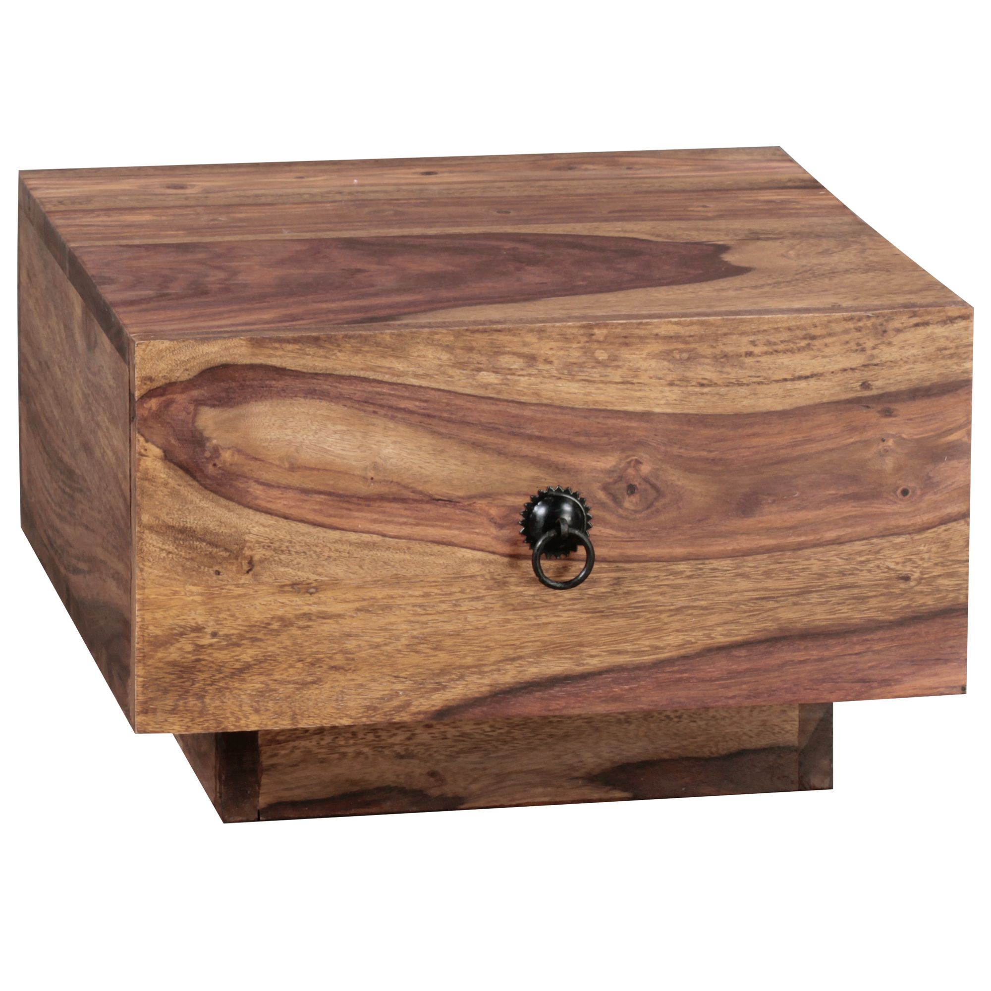 Mesa de cabeceira em madeira maciça Sheesham | Cor natural e preta | 40 x 40 x 25 cm