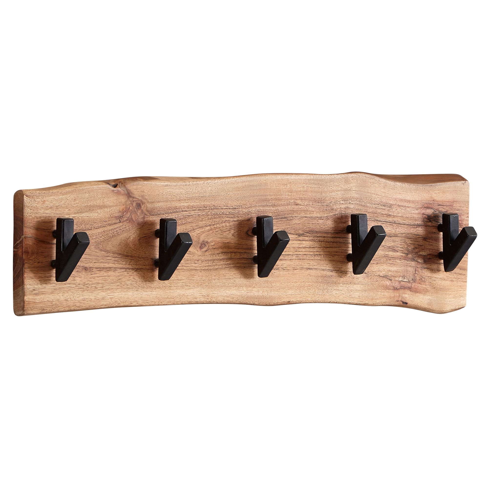 Cabide de parede em madeira maciça de acácia / metal | Cor castanho/preto | 60 x 17 x 9 cm