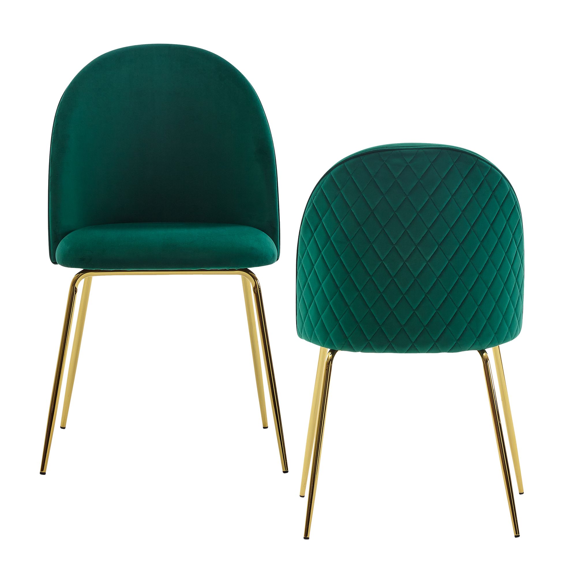 Conjunto de 2 cadeiras de jantar de sala de estar verde com pernas douradas cadeira de cozinha cadeira shell