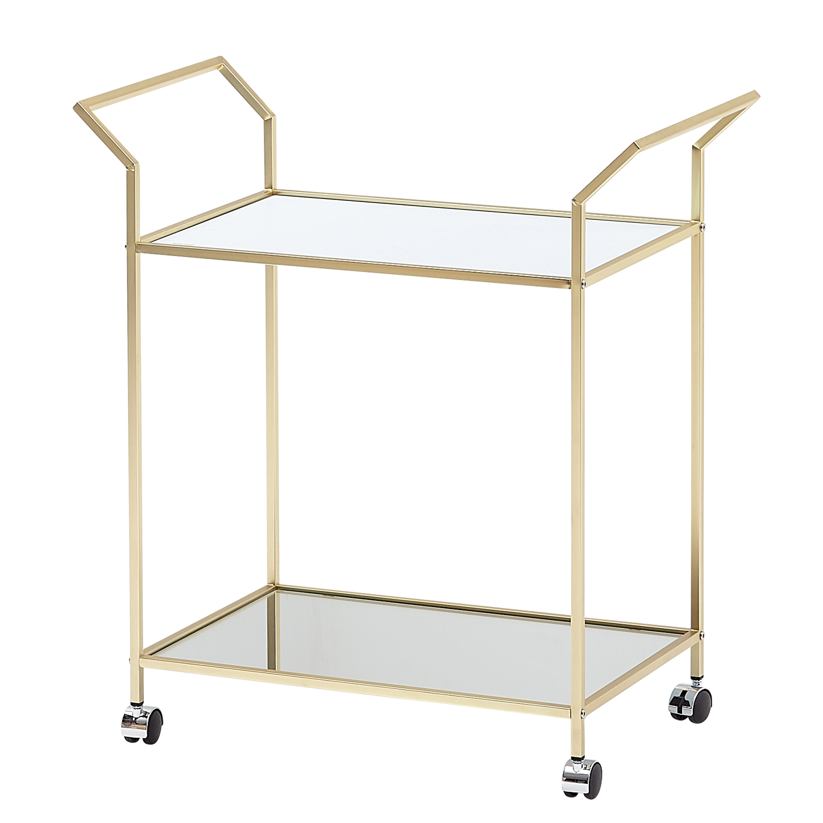 Carrinho de serviço dourado vidro e metal | 73x78x37 cm | Mesa auxiliar móvel com rodízios