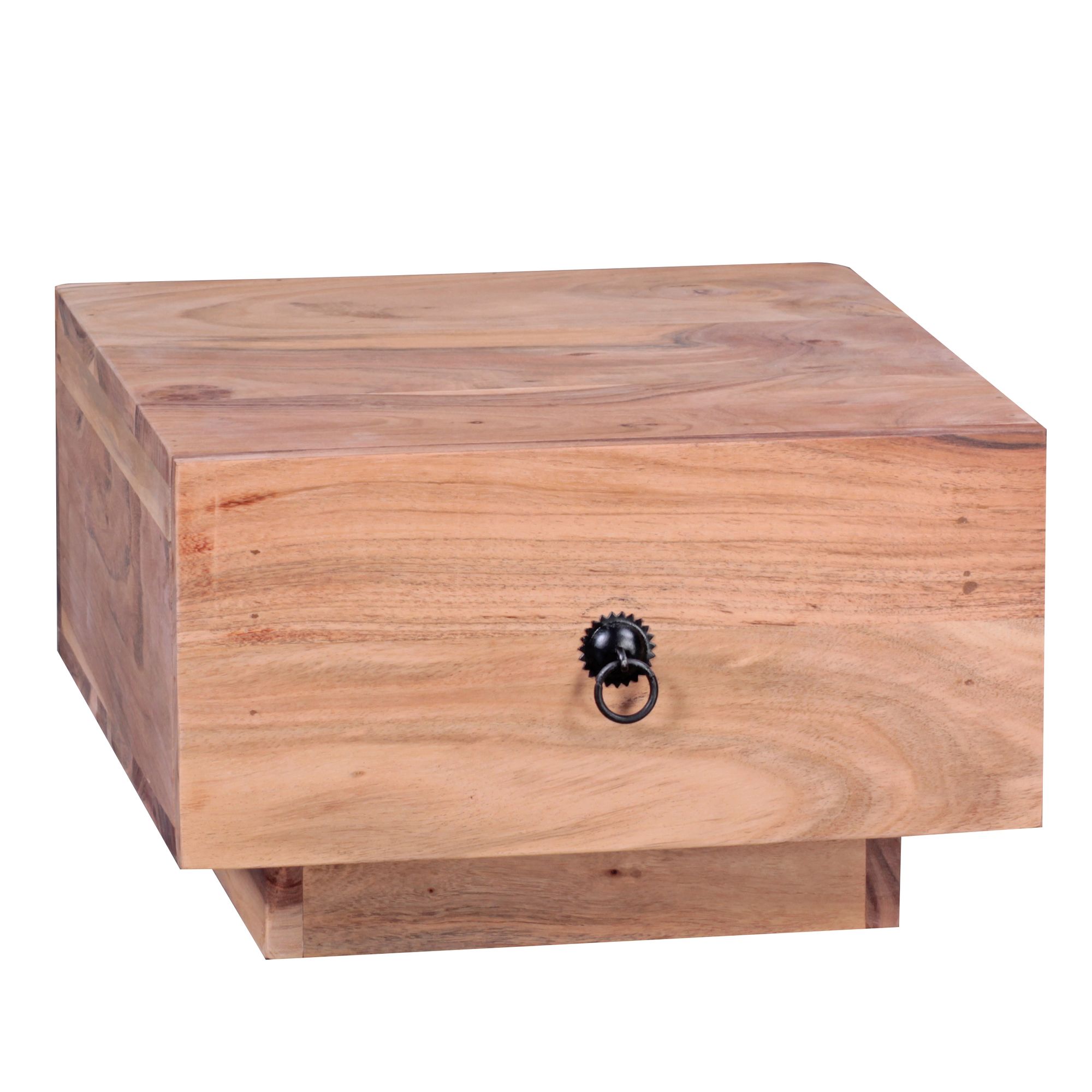 Mesa de cabeceira em madeira maciça de acácia | Cor Acácia e preta | 40 x 40 x 25 cm