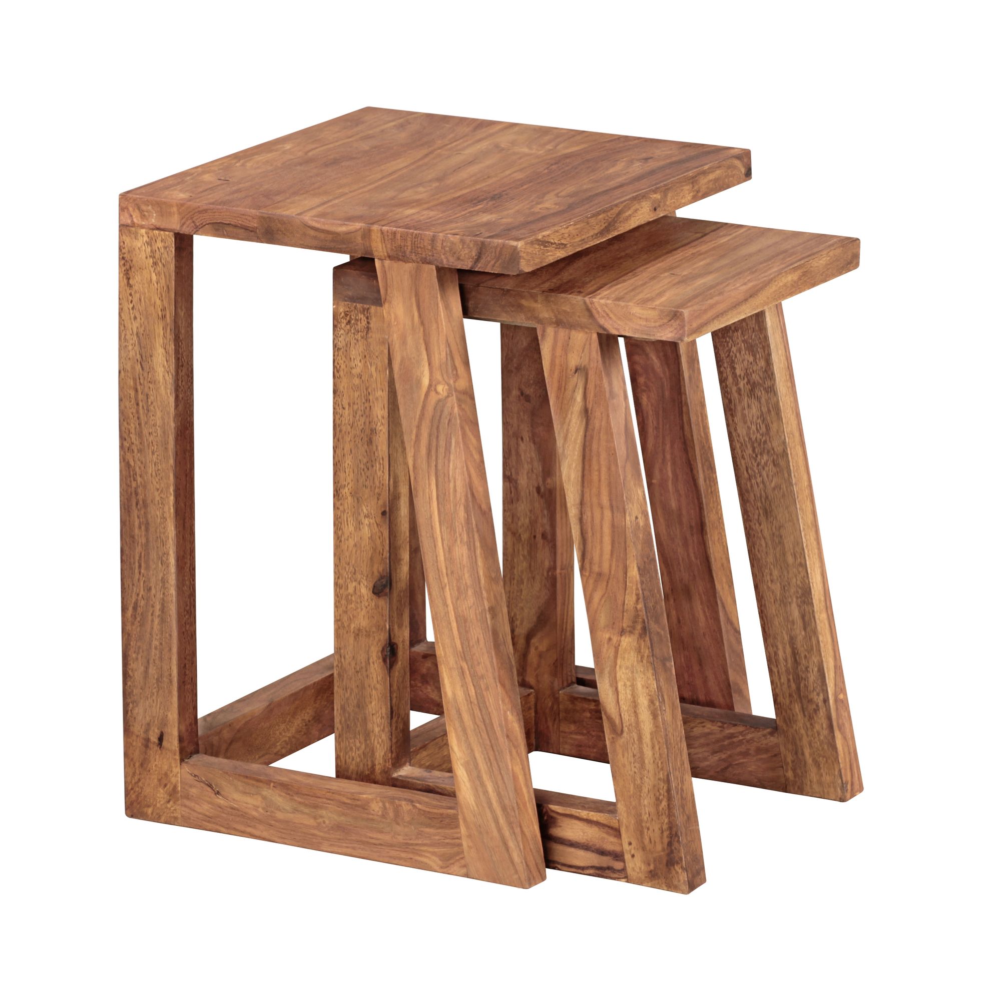Conjunto 2 Mesas de Apoio Madeira Maciça Sheesham Cor Natural 50x36x36 cm & 45x27x31 cm | Estilo Rústico