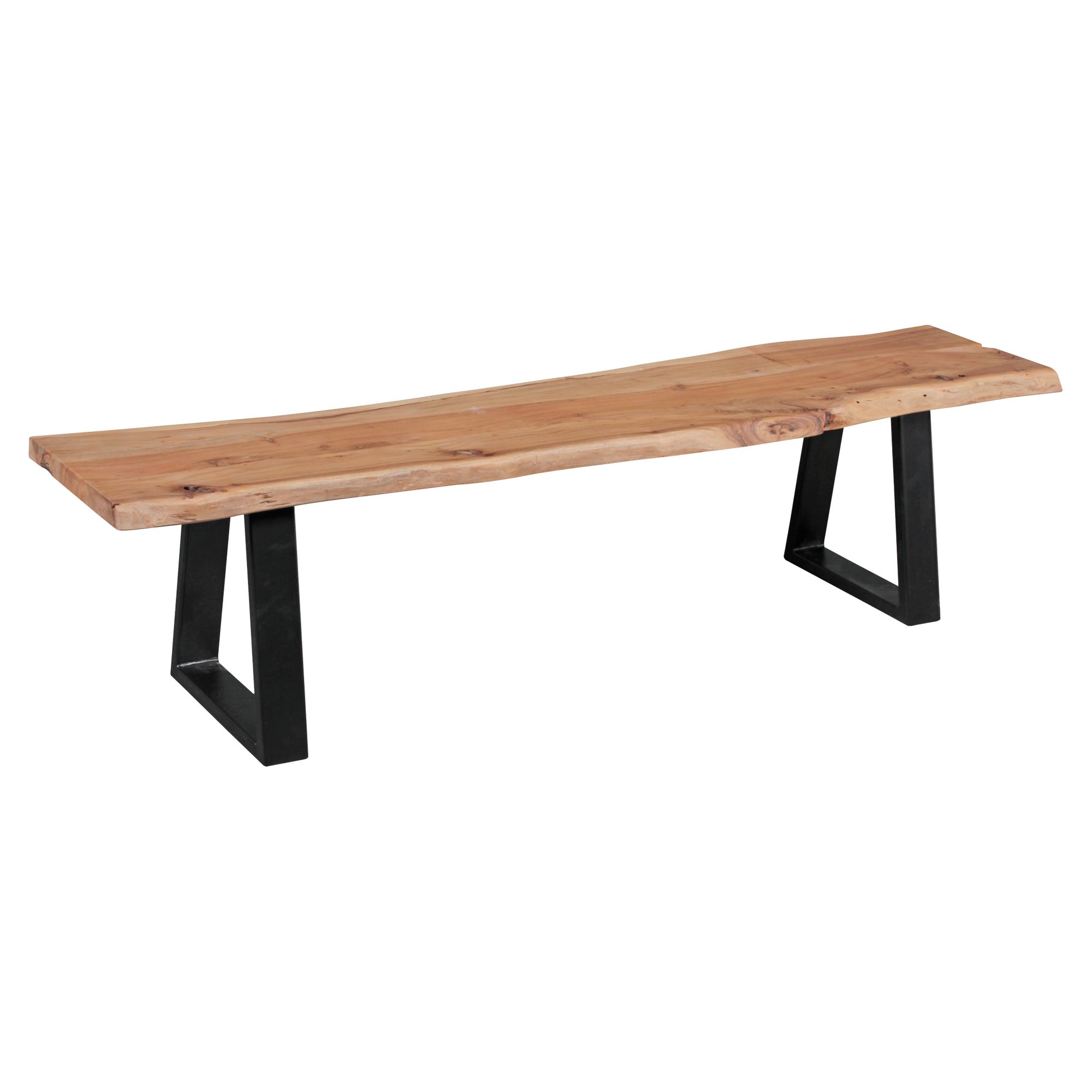 Banco de jantar GAYA madeira maciça acácia natural 180 x 45 x 40 cm | Banco robusto com pernas de metal pretas Banco de jantar GAYA madeira maciça acácia natural 180 x 45 x 40 cm | Banco robusto com pernas de metal pretas