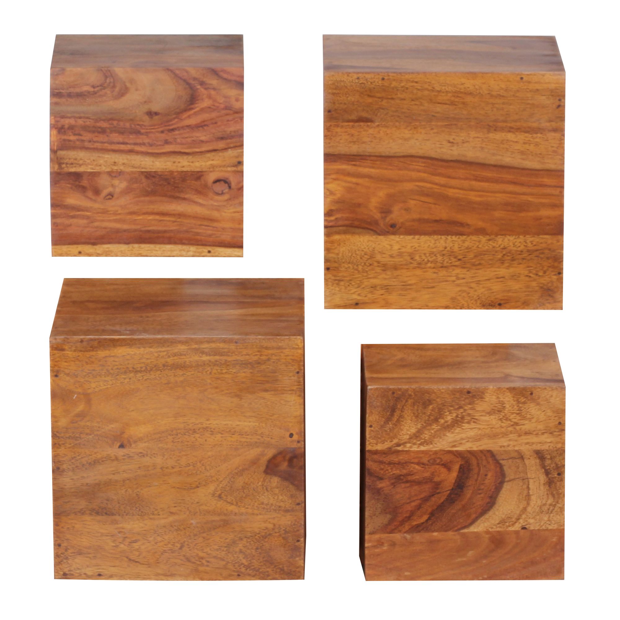 Conjunto de 4 prateleiras MUMBAI | Madeira maciça Sheesham natural | 25x25x25 cm & 20x20x20 cm