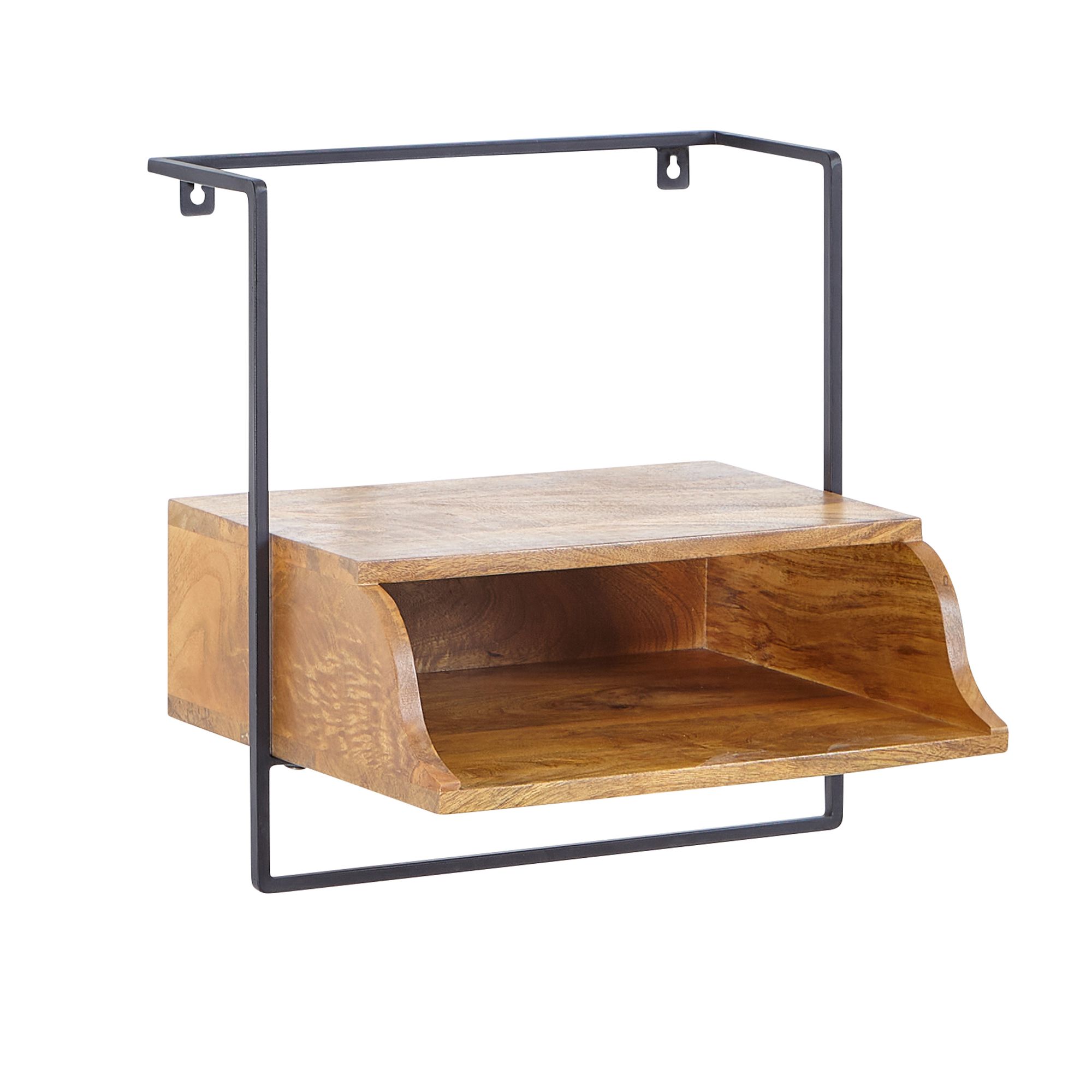 Mesa de cabeceira de parede Madeira maciça de manga Castanho | Preto | 44x45x35 cm | Estilo industrial