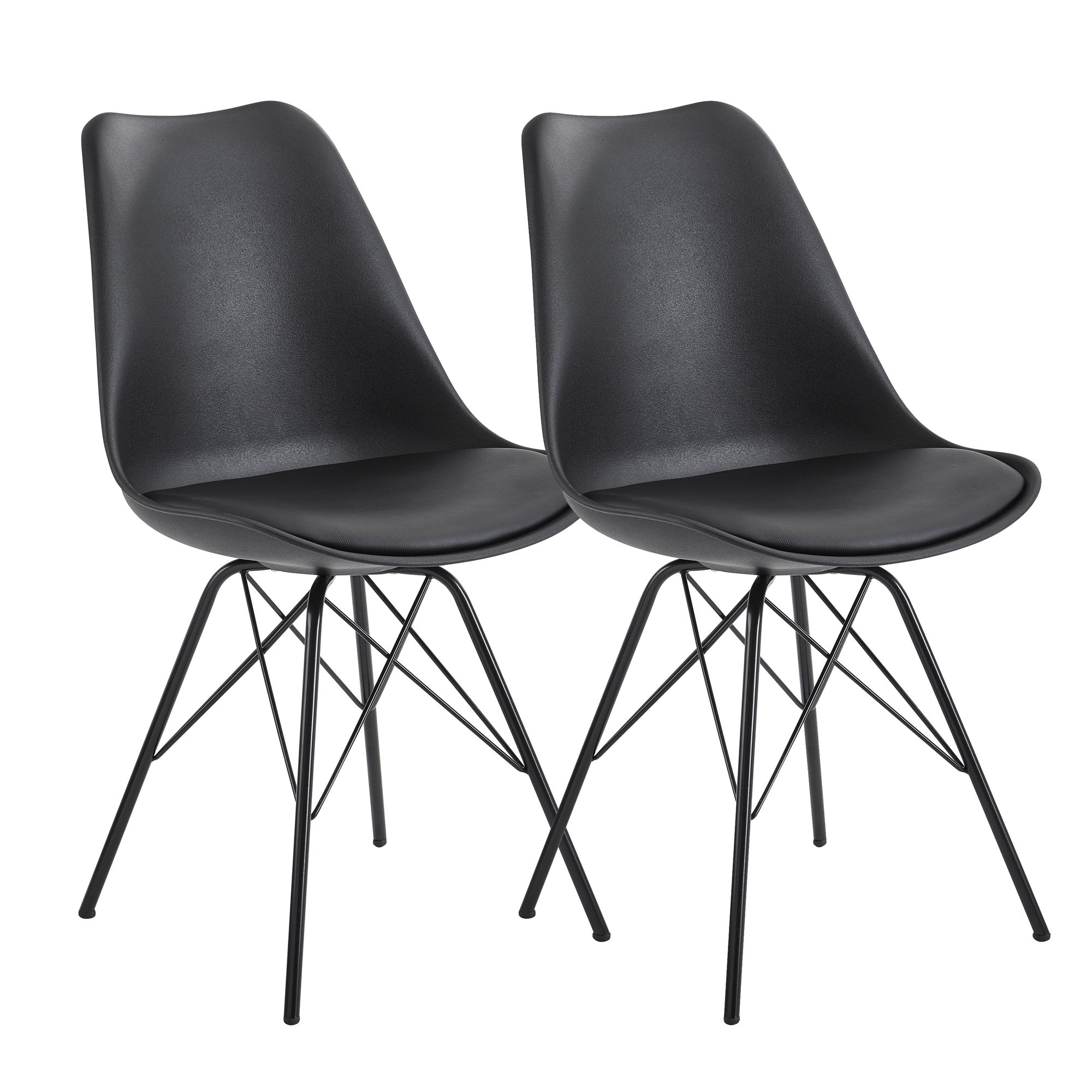Conjunto 2 cadeiras de jantar | Couro sintético preto | 48x86x58 cm