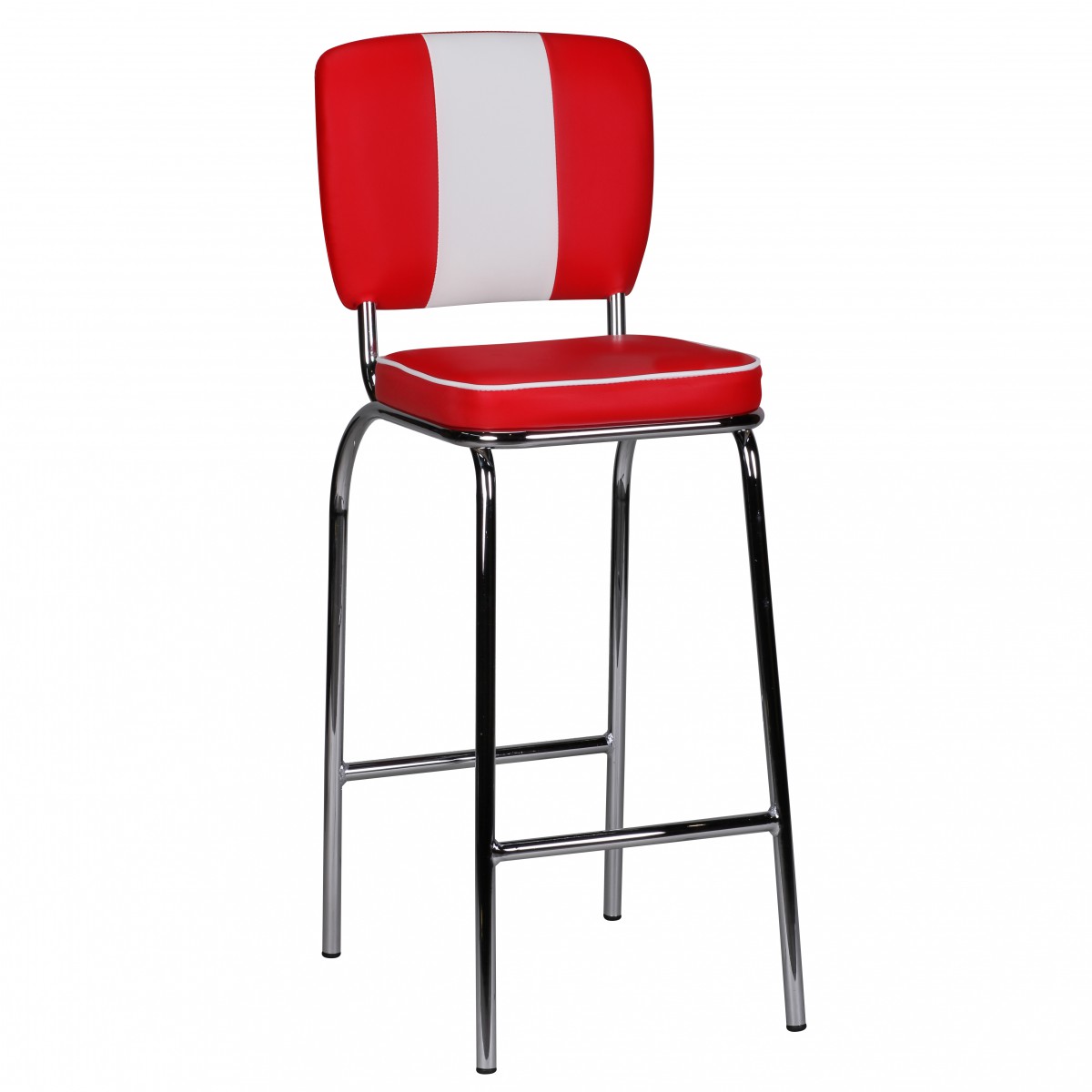 Banqueta de bar American Diner retro vermelho branco | couro sintético e algodão | 110x40x38 cm